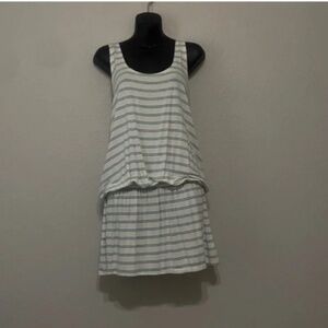 Splendid Short Tank Dress Womens Size L Green Striped Elasticized Drop Waist